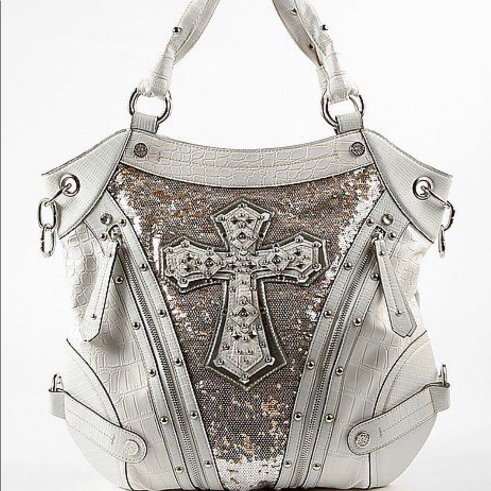 Miss me purse with cross and sequins